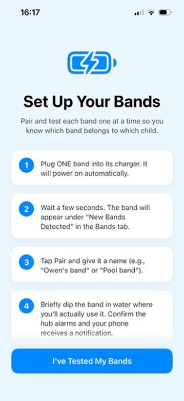 WaterWatch app: Set Up Your Bands, pairing and testing one band at a time